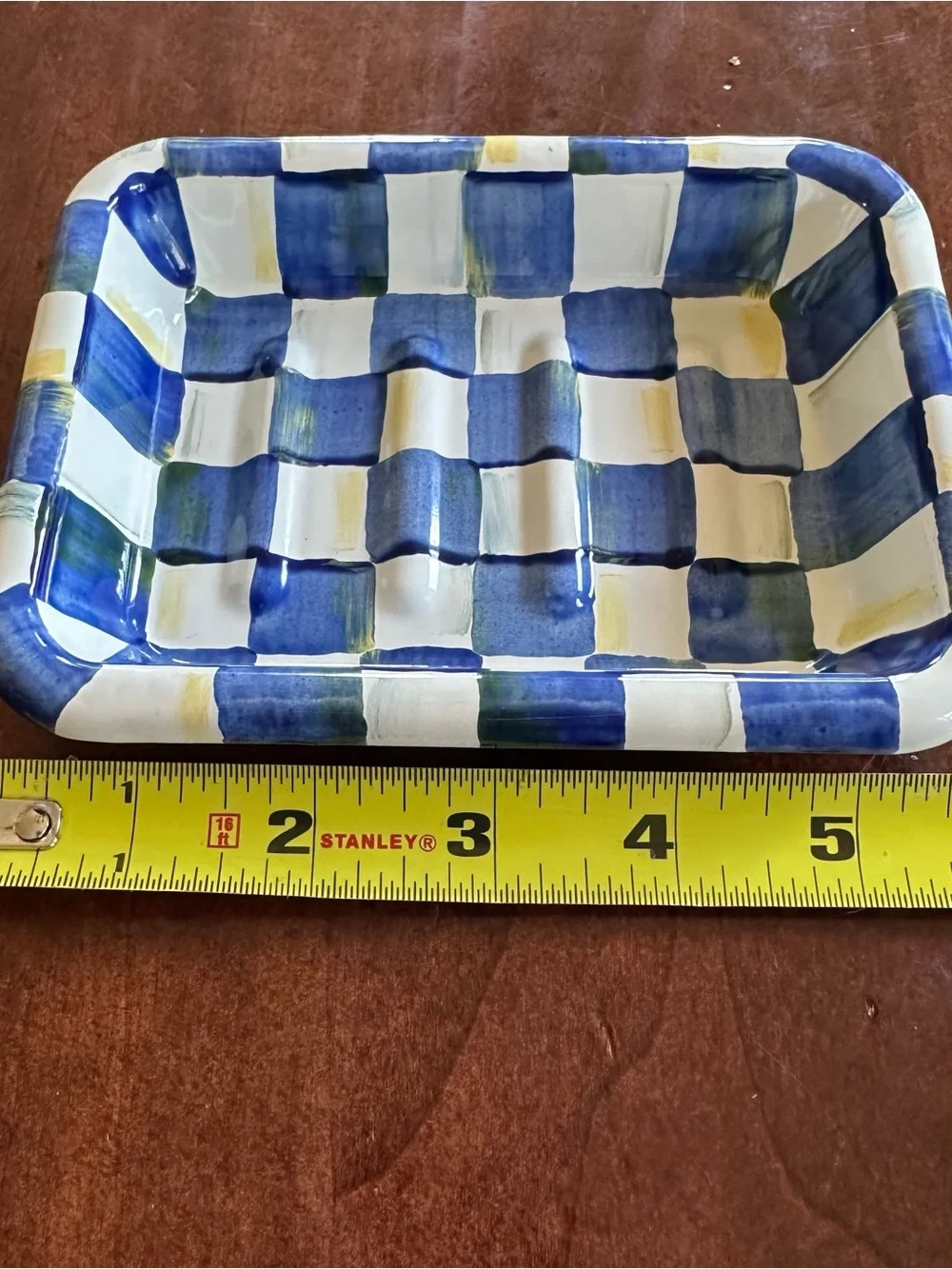 Mackenzie Childs Royal Check Blue & White Enamel Soap Dish